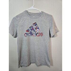 Adidas Boys Gray Patriotic Flag Logo Graphic T-Shirt Size Youth Medium 10/12